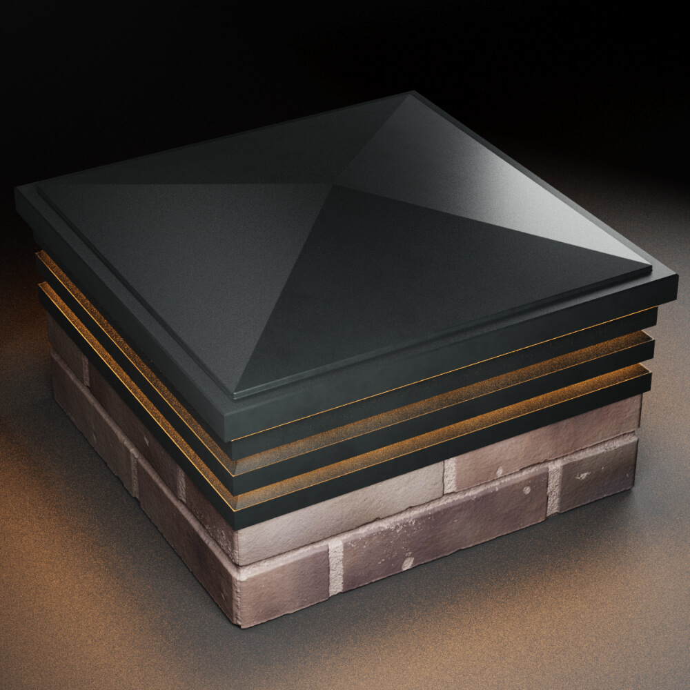 Колпак Zking Бона ХайТек Черный на столб 2х2 кирпича (513х513мм) с подсветкой в Шелехове фото