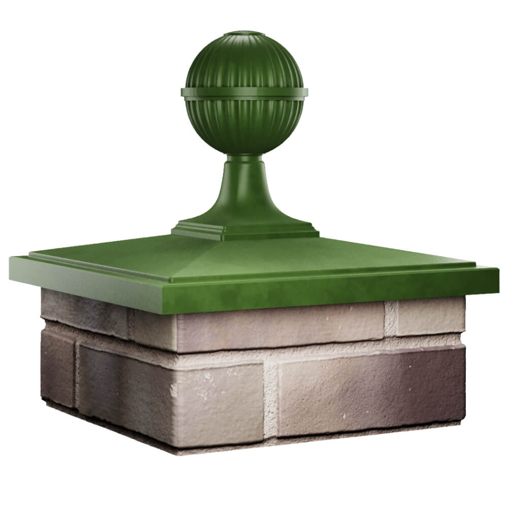 Колпак Zking БонаМоно Зеленый с шаром на столб 1.5х1.5 кирпича (385х385, 400х400мм) в сборе в Шелехове фото