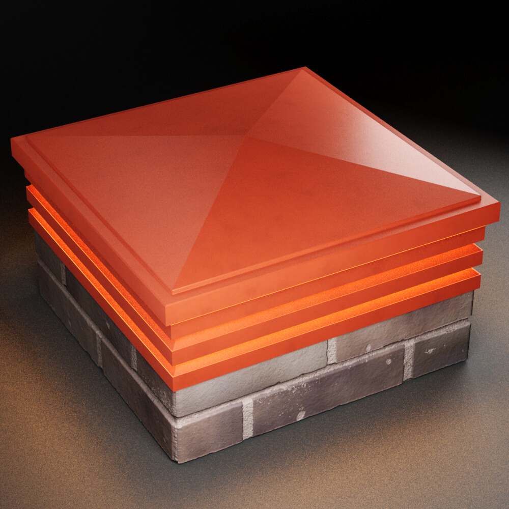 Колпак Zking Бона ХайТек Красный на столб 2х2 кирпича (513х513мм) с подсветкой в Шелехове фото