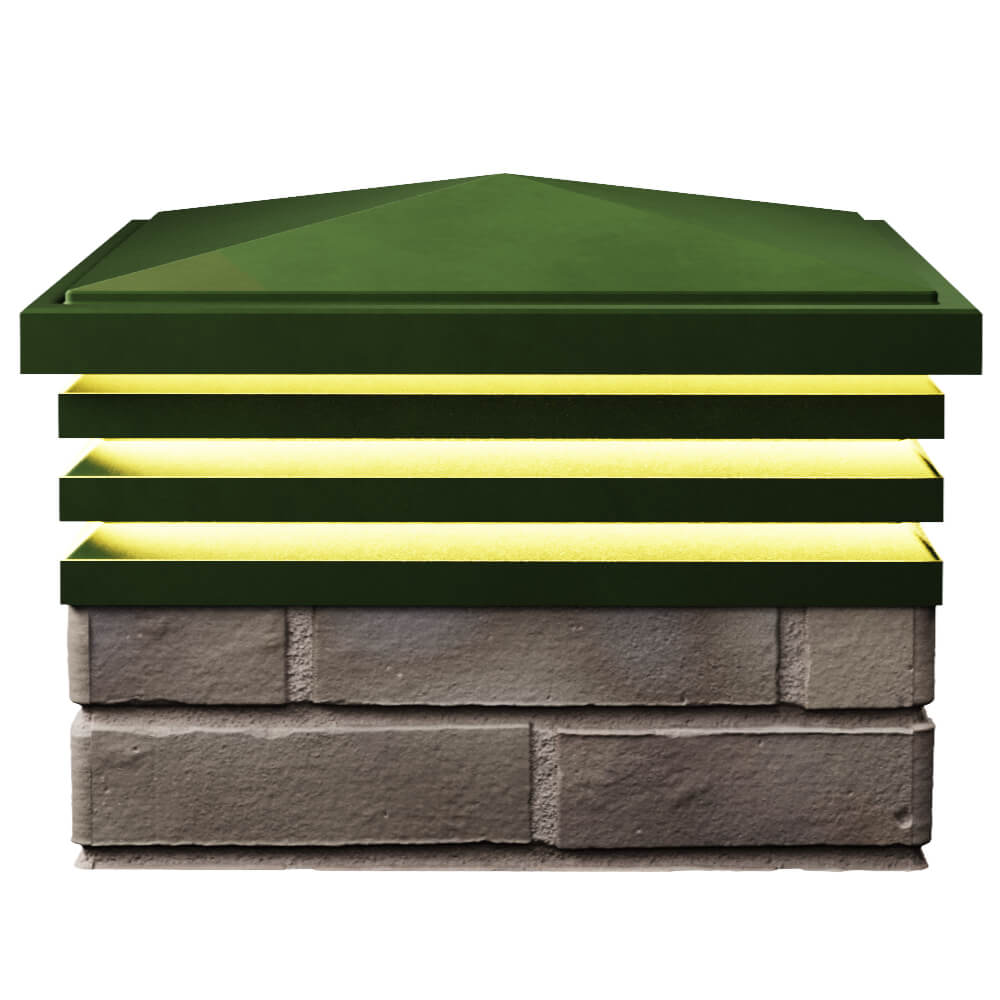 Колпак Zking Бона ХайТек Зеленый на столб 1.5х1.5 кирпича (385х385мм) с подсветкой в Шелехове фото