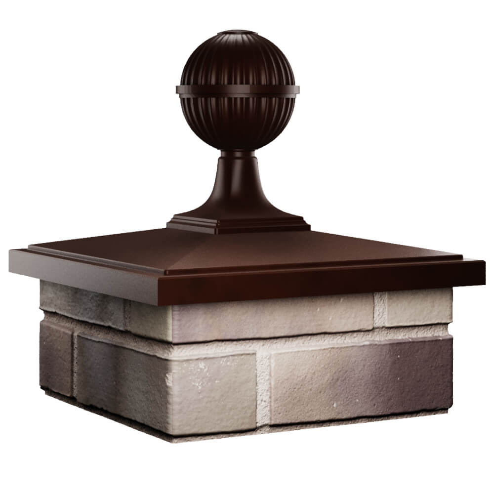 Колпак Zking БонаМоно Коричневый с шаром на столб 1.5х1.5 кирпича (385х385, 400х400мм) в сборе в Шелехове фото
