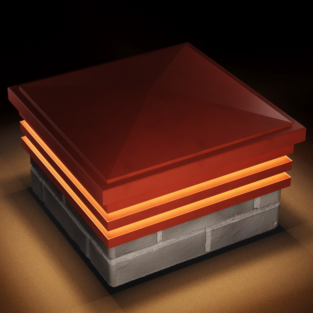 Колпак Zking Бона ХайТек Красный на столб 1.5х1.5 кирпича (385х385мм) с подсветкой в Шелехове фото