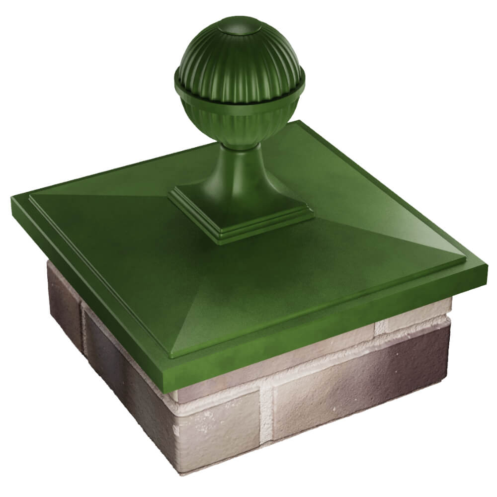 Колпак Zking БонаМоно Зеленый с шаром на столб 1.5х1.5 кирпича (385х385, 400х400мм) в сборе в Шелехове фото