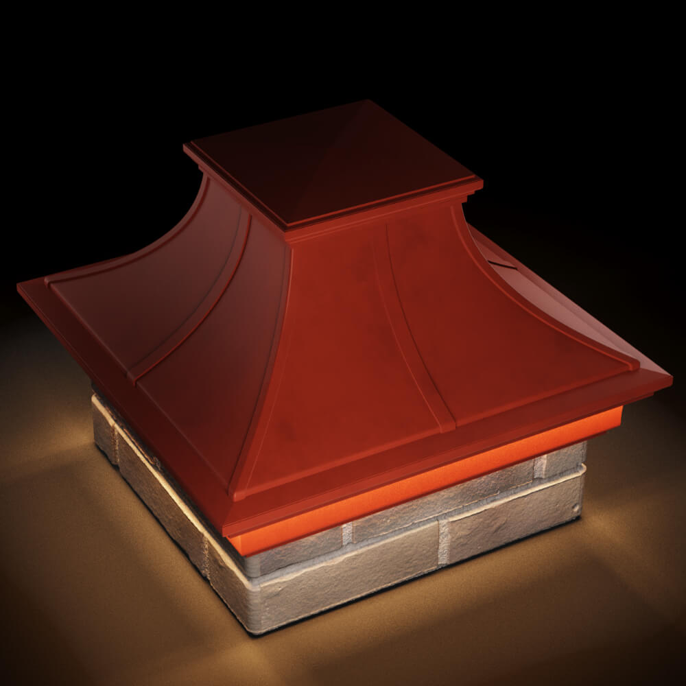 Колпак Zking Монблан Премиум Красный на столб 1.5х1.5 кирпича (385х385мм) с подсветкой в Шелехове фото