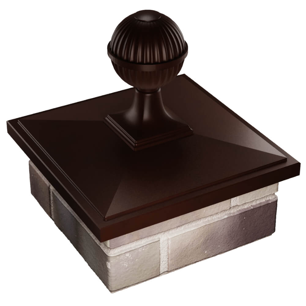 Колпак Zking БонаМоно Коричневый с шаром на столб 1.5х1.5 кирпича (385х385, 400х400мм) в сборе в Шелехове фото