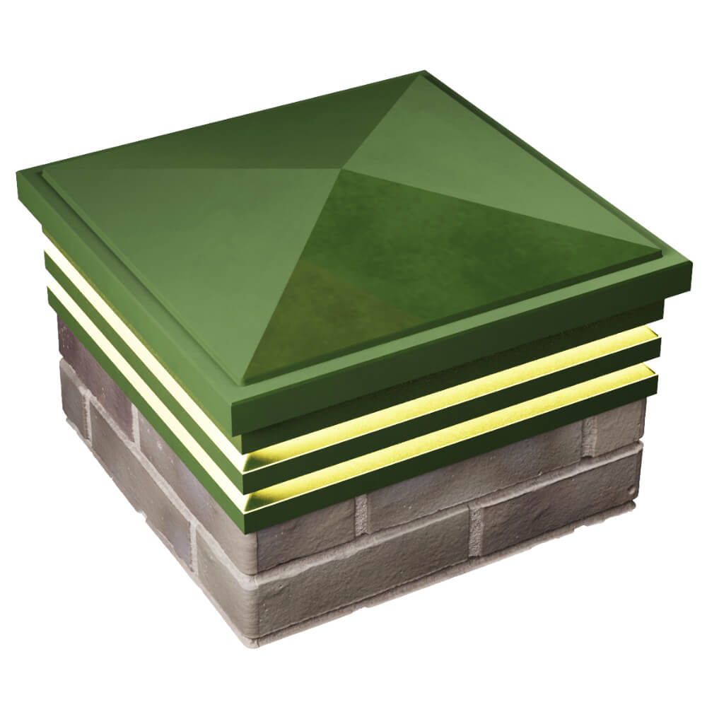 Колпак Zking Бона ХайТек Зеленый на столб 1.5х1.5 кирпича (385х385мм) с подсветкой в Шелехове фото