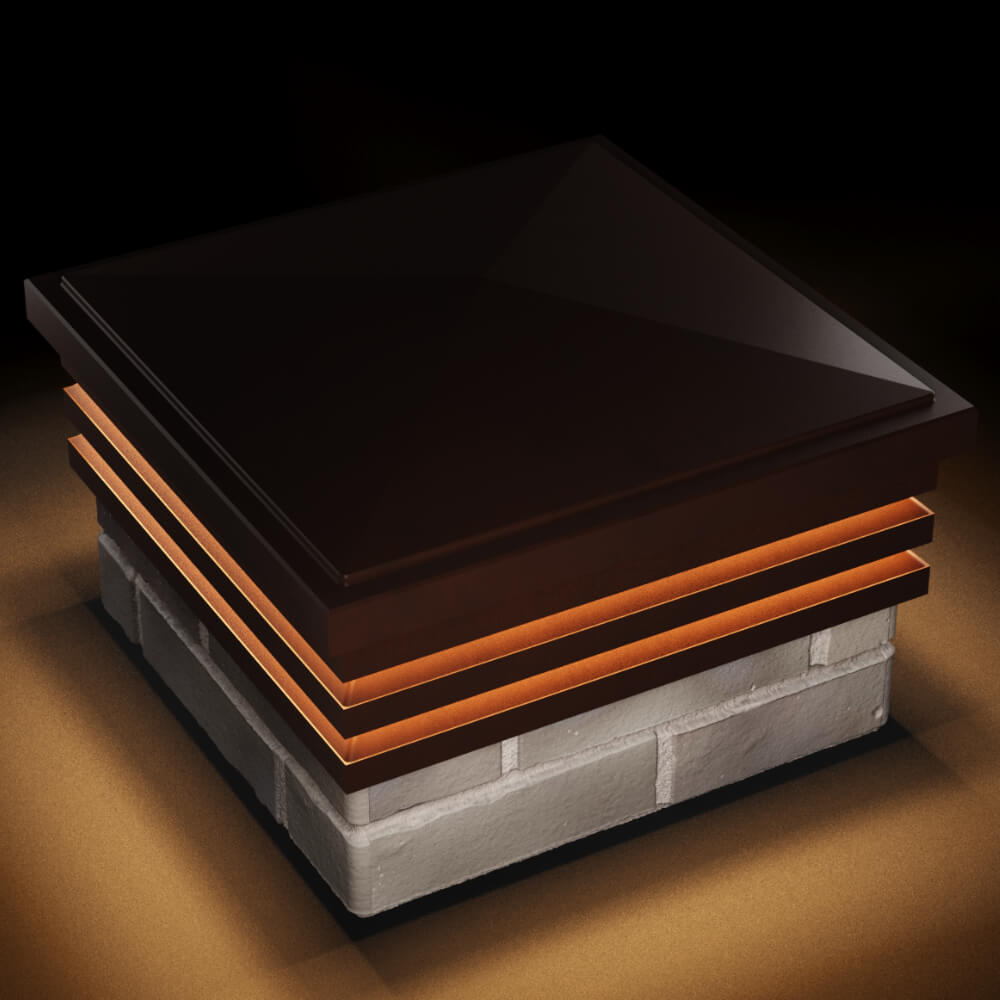 Колпак Zking Бона ХайТек Коричневый на столб 1.5х1.5 кирпича (385х385мм) с подсветкой в Шелехове фото