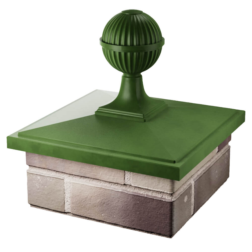 Колпак Zking БонаМоно Зеленый с шаром на столб 1.5х1.5 кирпича (385х385, 400х400мм) в сборе в Шелехове фото