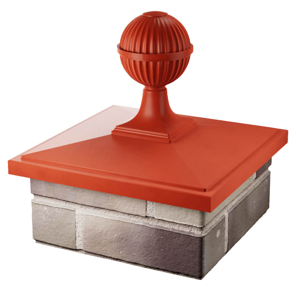 Колпак Zking БонаМоно Красный с шаром на столб 1.5х1.5 кирпича (385х385, 400х400мм) в сборе в Шелехове фото
