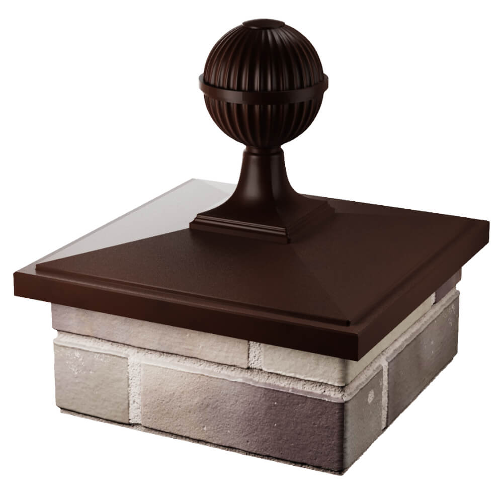 Колпак Zking БонаМоно Коричневый с шаром на столб 1.5х1.5 кирпича (385х385, 400х400мм) в сборе в Шелехове фото