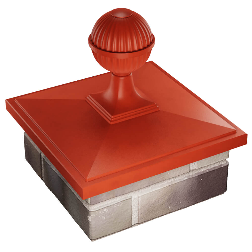 Колпак Zking БонаМоно Красный с шаром на столб 1.5х1.5 кирпича (385х385, 400х400мм) в сборе в Шелехове фото