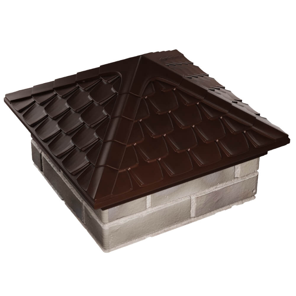 Колпак Zking Эльбрус Коричневый на столб 1.5х1.5 кирпича (385х385мм) в Шелехове фото