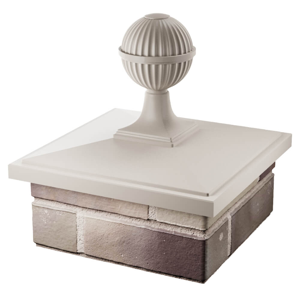 Колпак Zking БонаМоно Бежевый с шаром на столб 1.5х1.5 кирпича (385х385, 400х400мм) в сборе в Шелехове фото