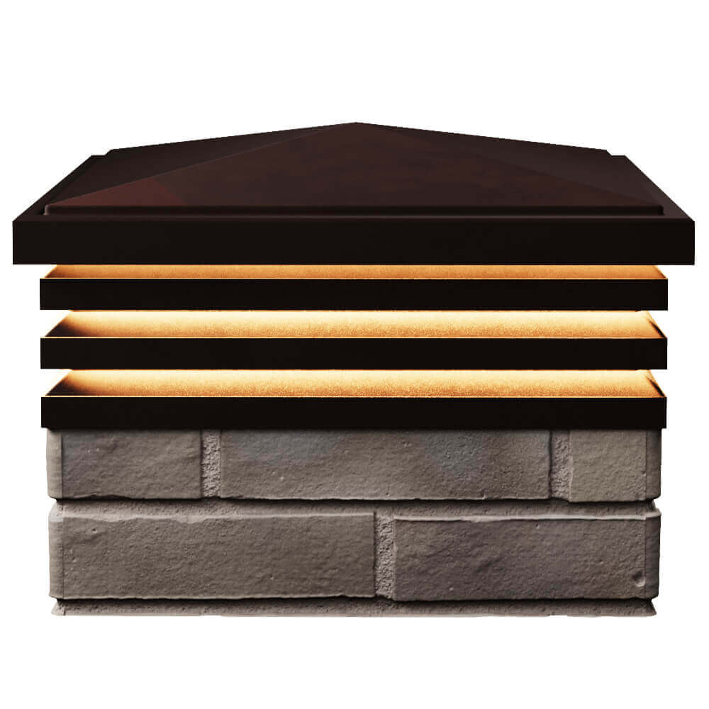 Колпак Zking Бона ХайТек Коричневый на столб 1.5х1.5 кирпича (385х385мм) с подсветкой в Шелехове фото